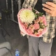 Букет с одноголовой хризантемой и альстромерией